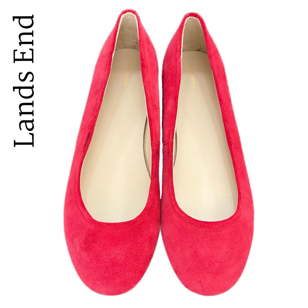 Lands End Red Suede Ballet Flats - 11D
